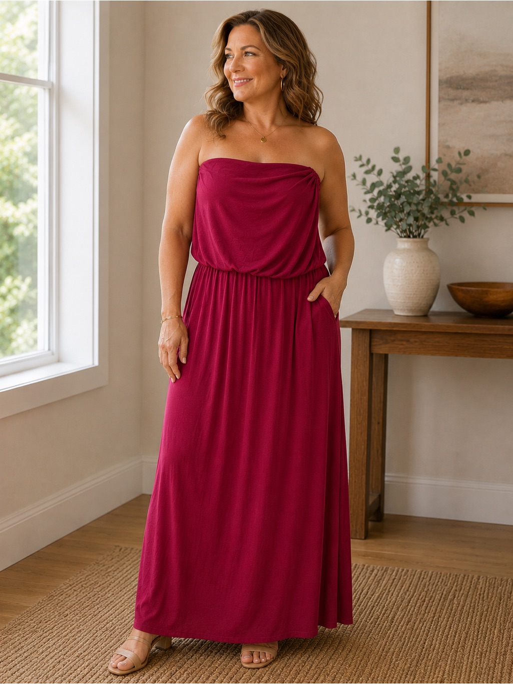 J. Jill Strapless Maxi Dress In Cranberry